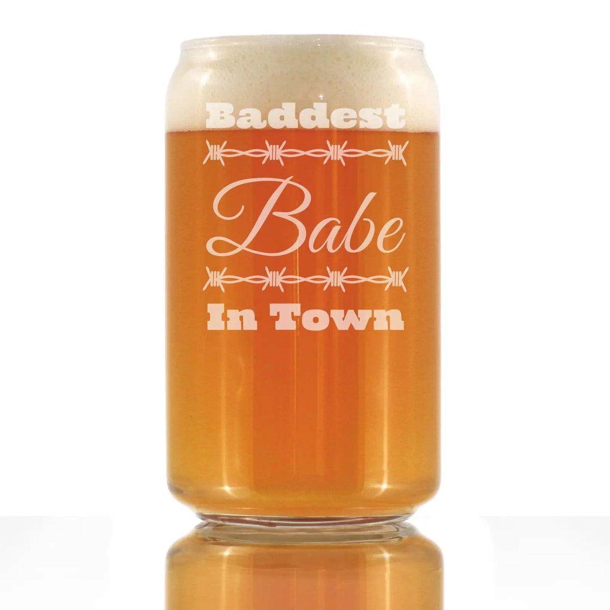 Etched Beer Can Pint Glass | 16 oz | Dishwasher Safe | Baddest Babe in Town Engraved