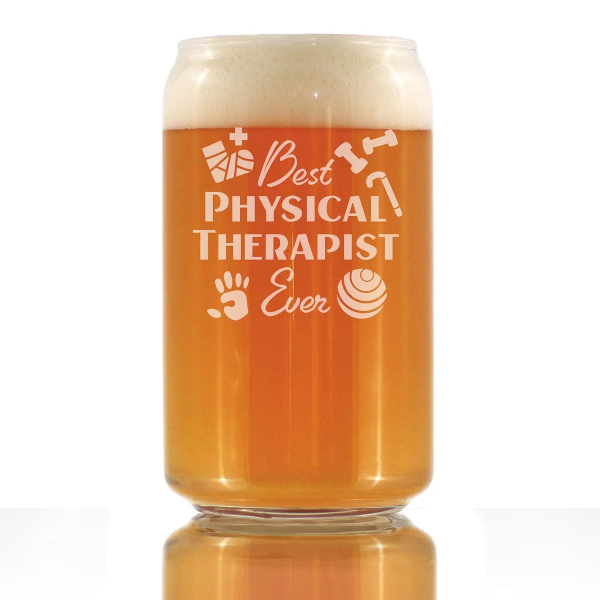 Beer Can Pint Glass | 16 Oz | Hand Etched Design | Physical Therapy Gift