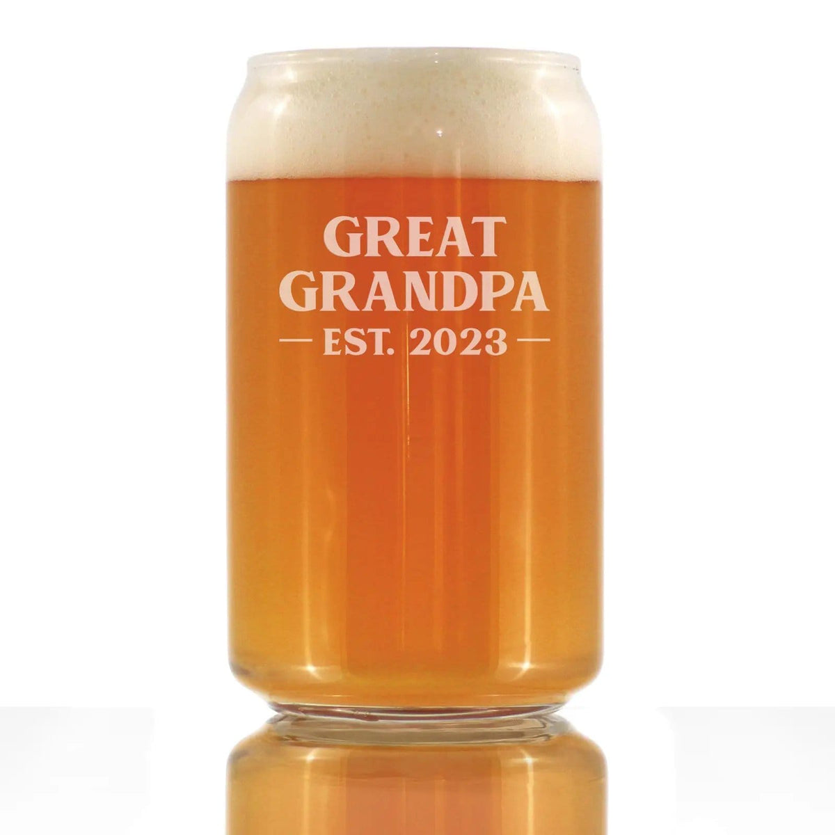Etched Beer Can Pint Glass | 16 oz | Dishwasher Safe | Great Grandpa Est 2023 - New Great Grandfather