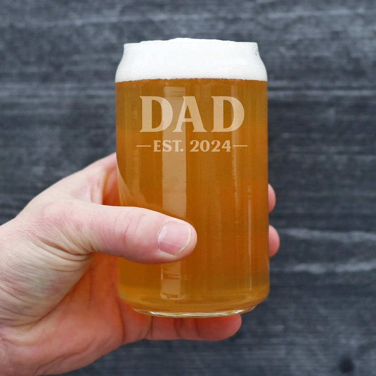 Etched Beer Can Pint Glass | 16 oz | Dishwasher Safe | Dad Est 2024 - New Father