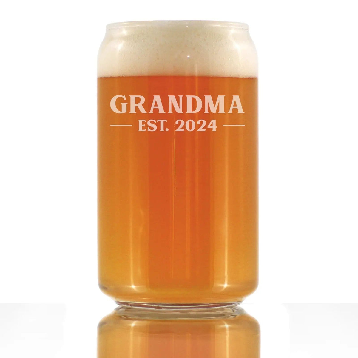 Etched Beer Can Pint Glass | 16 oz | Dishwasher Safe | Grandma Est 2024 - New Grandmother