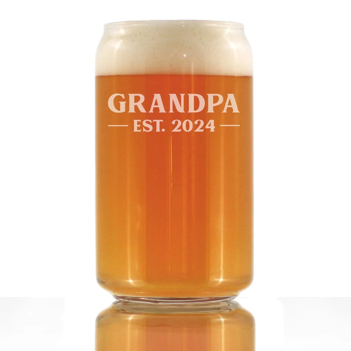 Etched Beer Can Pint Glass | 16 oz | Dishwasher Safe | Grandpa Est 2024 - New Grandfather (Style 2)