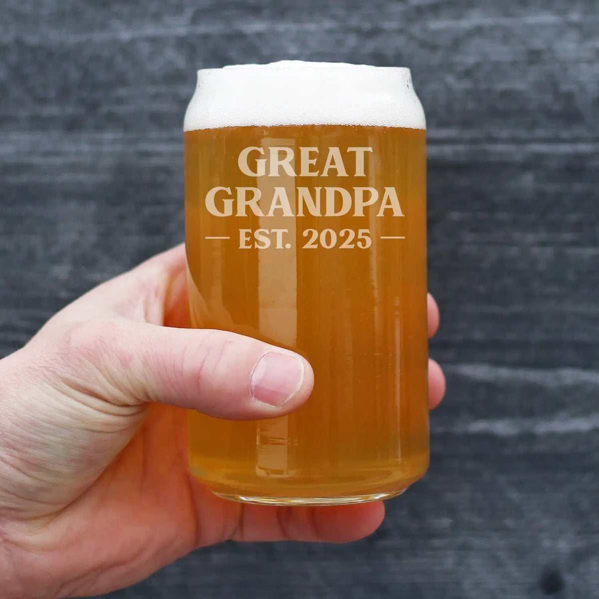 Pint Glass | Beer Can Shape | Etched Great Grandpa Text | 16 Oz