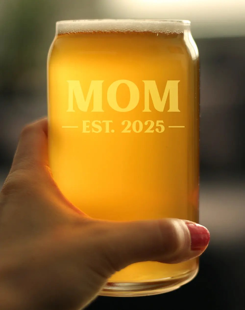 Beer Can Pint Glass | 16 Oz Capacity | Hand Etched Mom Design