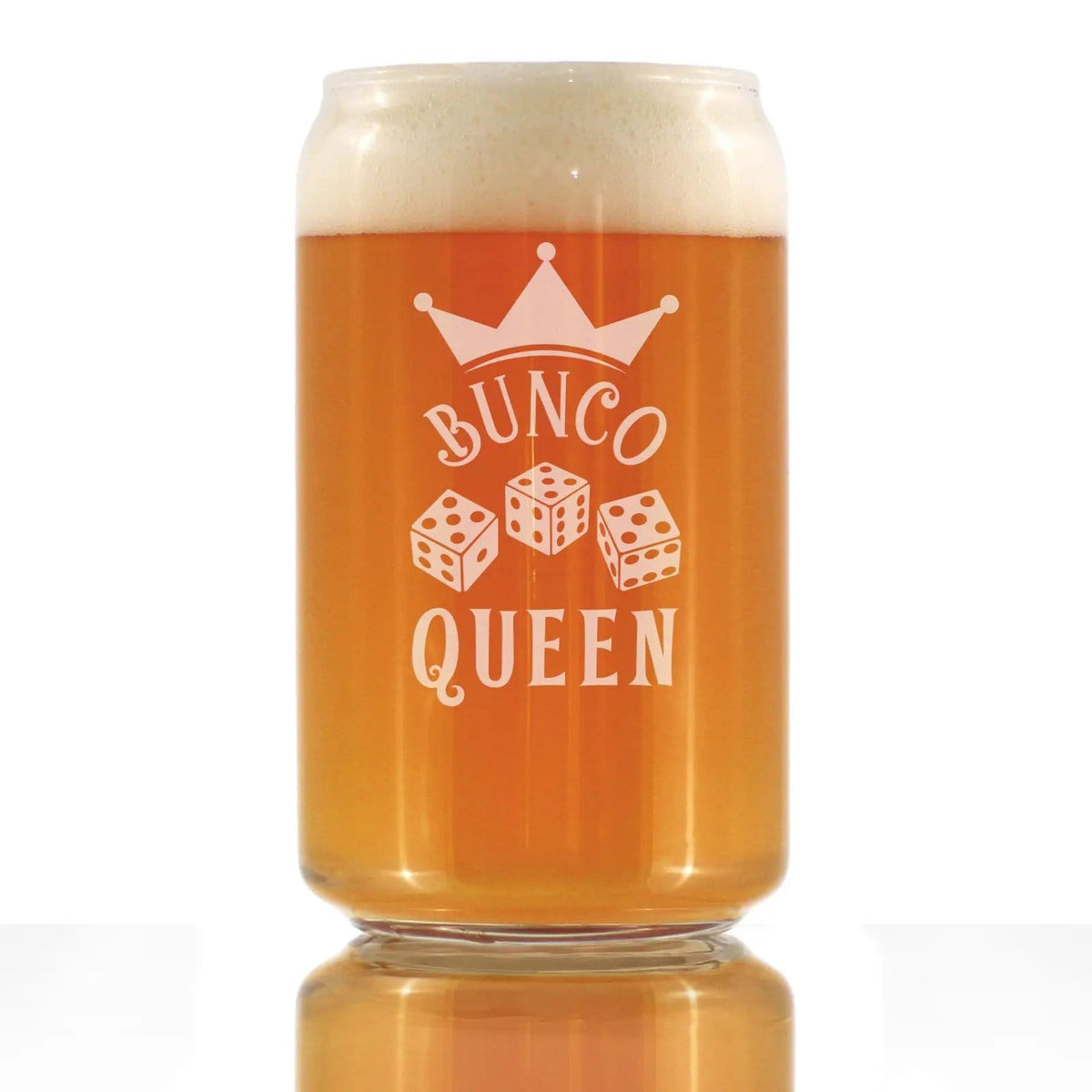 Etched Beer Can Pint Glass | 16 oz | Dishwasher Safe | Bunco Queen