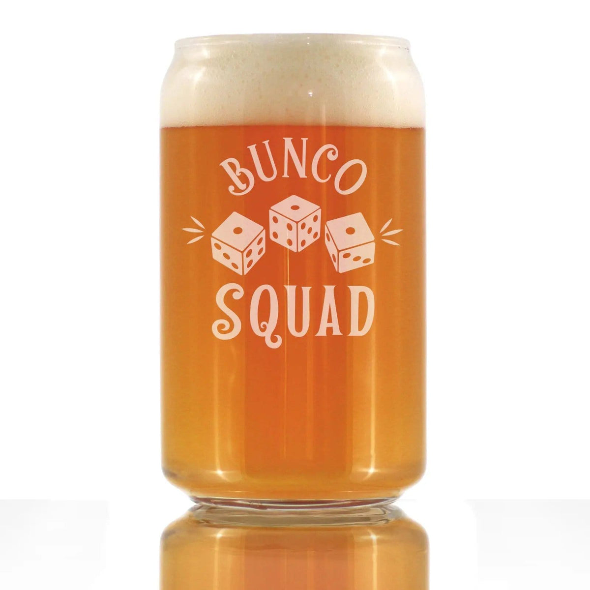 Etched Beer Can Pint Glass | 16 oz | Dishwasher Safe | Bunco Squad