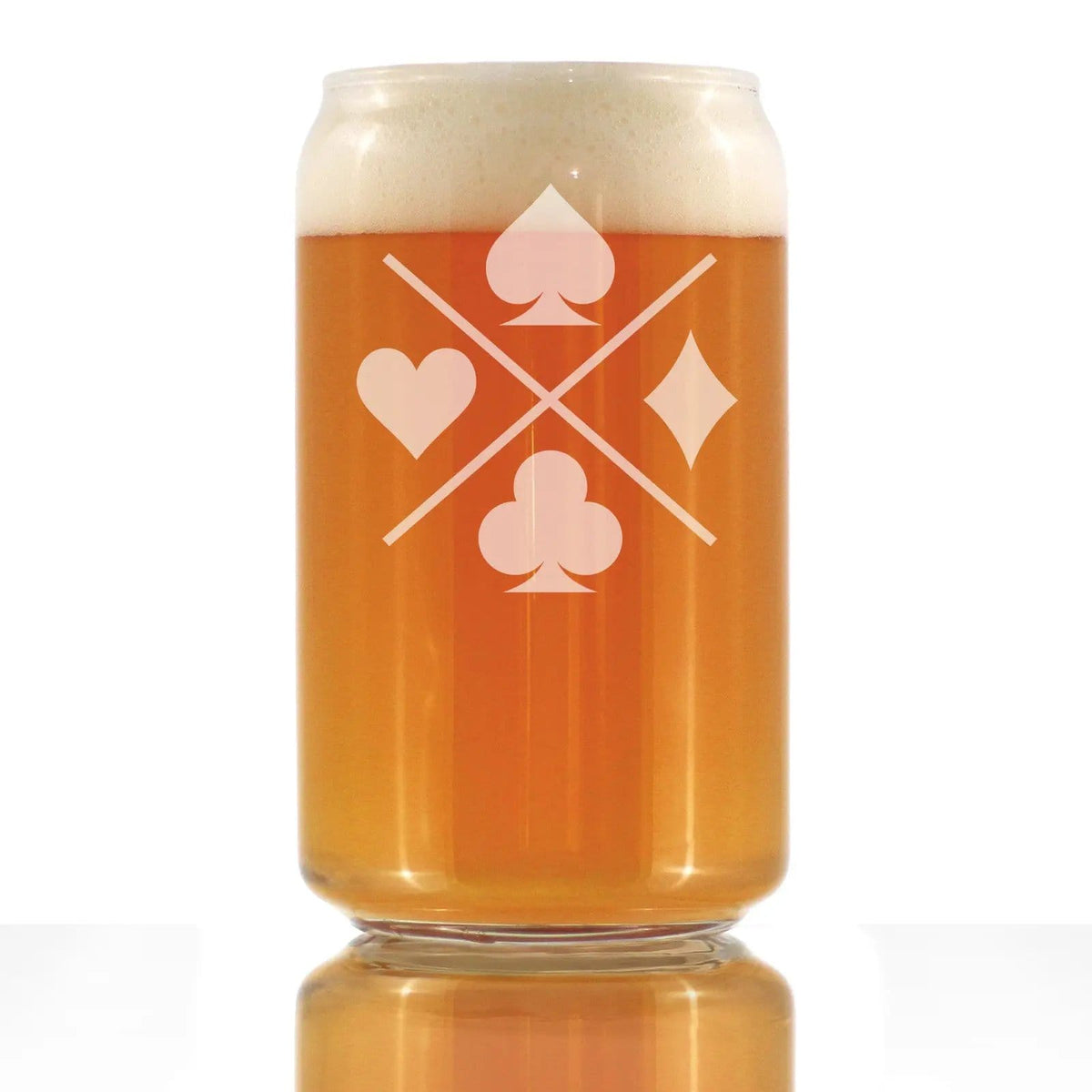 Etched Beer Can Pint Glass | 16 oz | Dishwasher Safe | Card Suits Engraved
