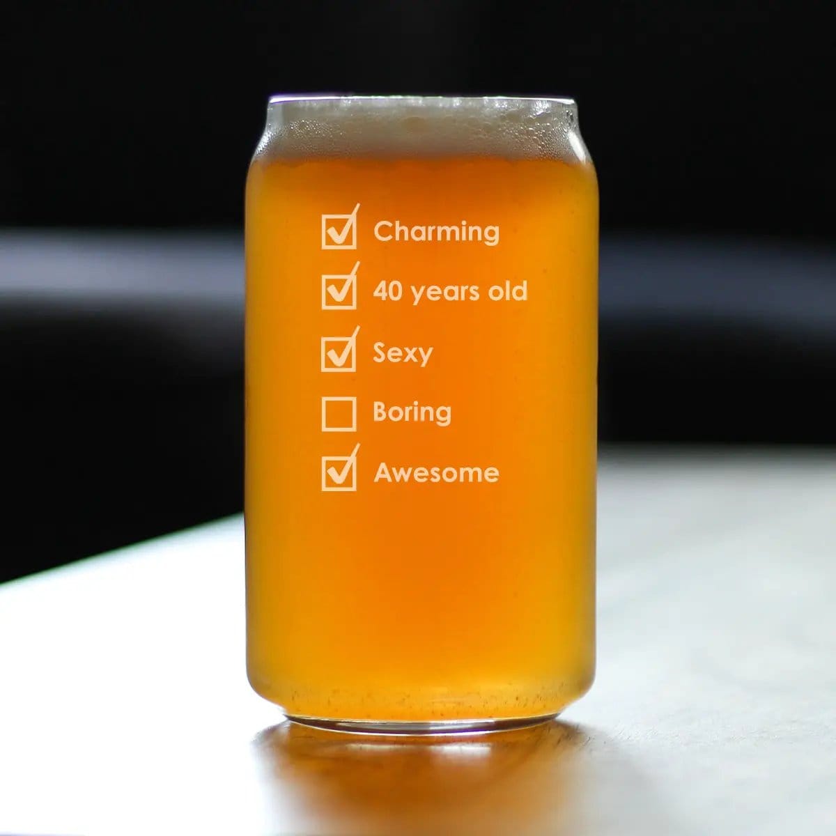Etched Beer Can Pint Glass | 16 oz | Dishwasher Safe | 40th Birthday Checklist