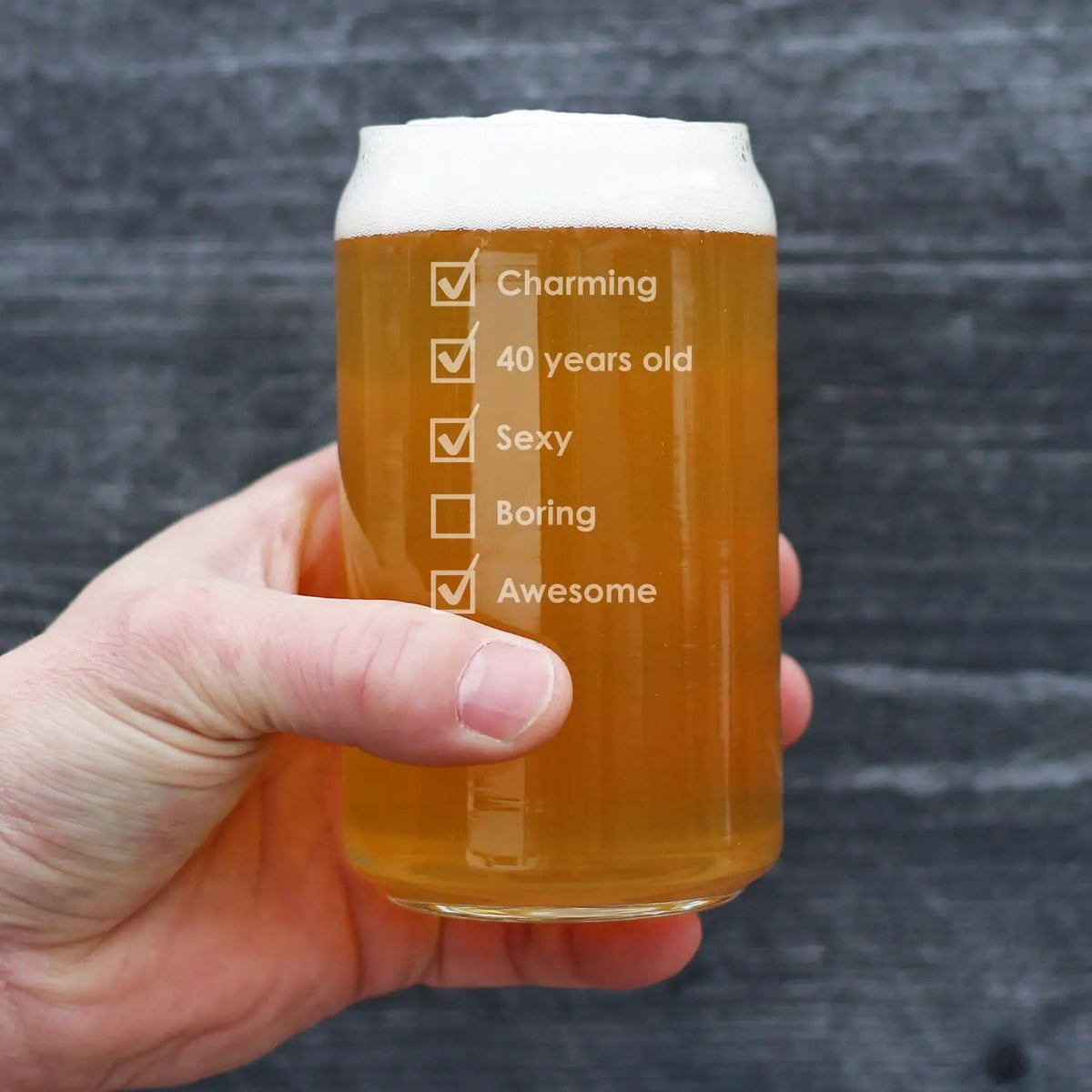 Etched Beer Can Pint Glass | 16 oz | Dishwasher Safe | 40th Birthday Checklist
