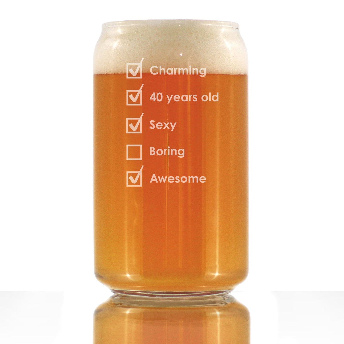 Etched Beer Can Pint Glass | 16 oz | Dishwasher Safe | 40th Birthday Checklist