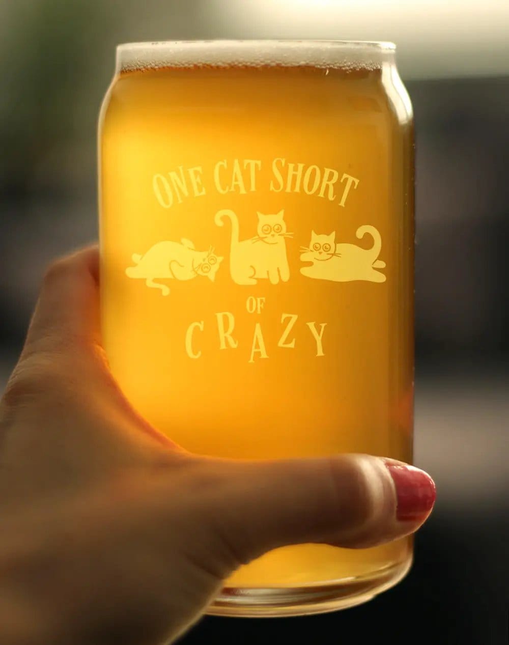 Etched Rocks Glass | 16 oz Whiskey Glass | Dishwasher Safe | One Cat Short of Crazy (Style 2)