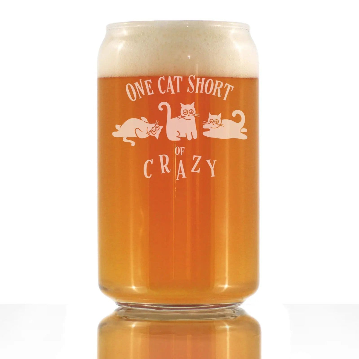 Etched Rocks Glass | 16 oz Whiskey Glass | Dishwasher Safe | One Cat Short of Crazy (Style 2)