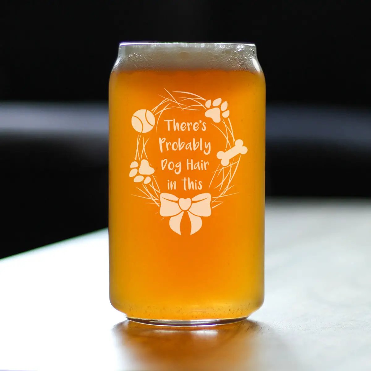 Beer Can Pint Glass | Etched Dog Humor | 16 Oz | Clear