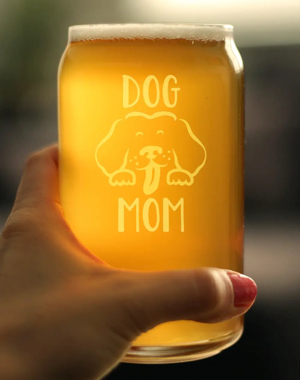 Beer Can Pint Glass | 16 Oz | Dog Mom | Hand Etched Designs