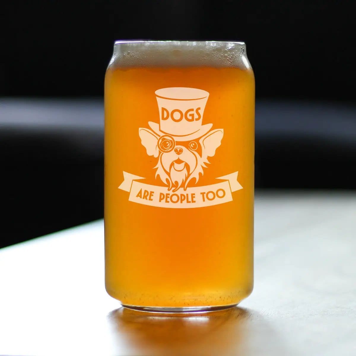 Etched Beer Can Pint Glass | 16 oz | Dishwasher Safe | Dogs Are People Too Engraved