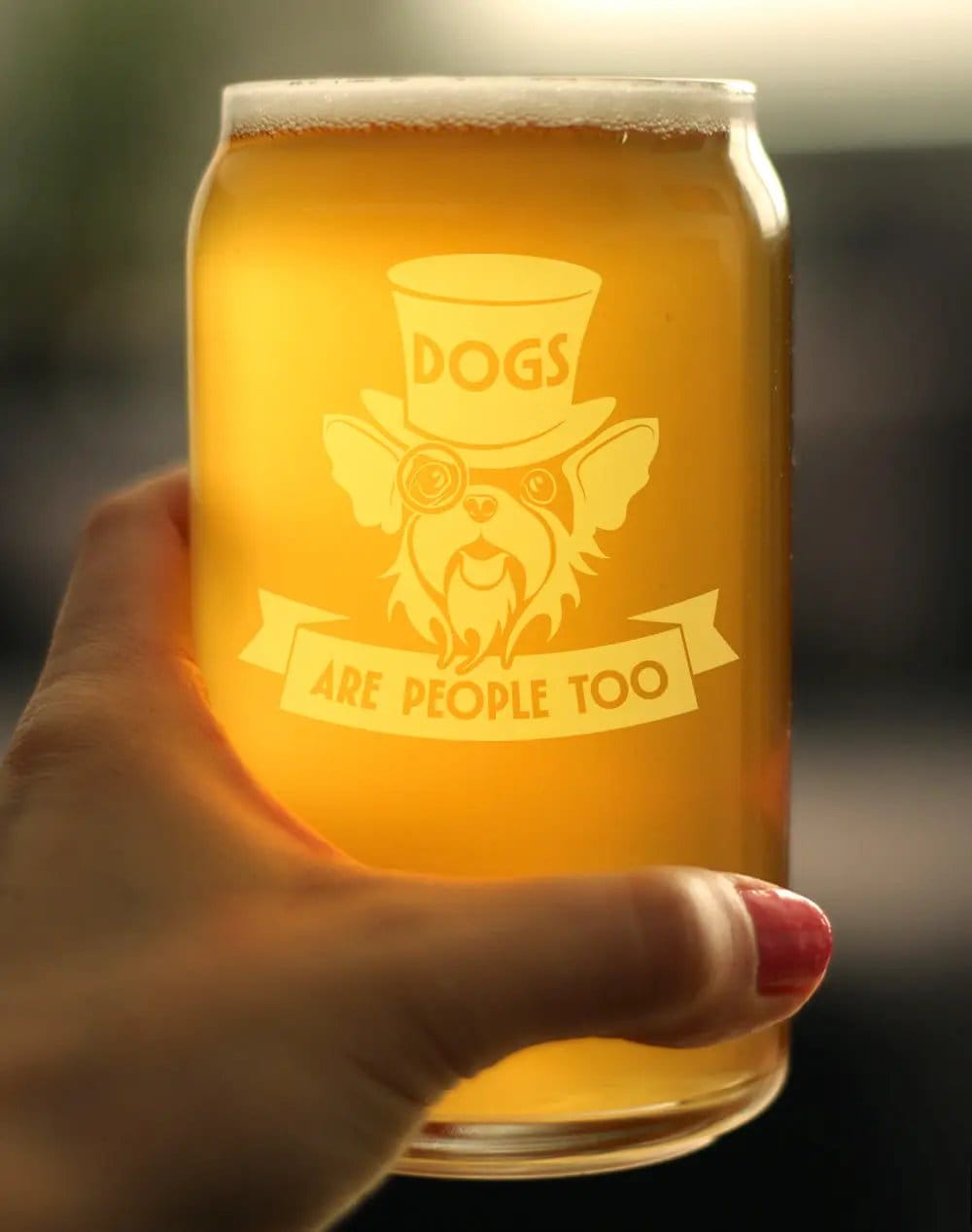 Etched Beer Can Pint Glass | 16 oz | Dishwasher Safe | Dogs Are People Too Engraved