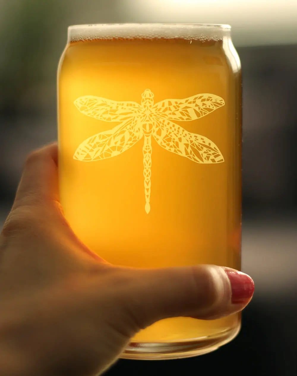 Beer Can Pint Glass | 16 Ounce | Dragonfly Etched Design