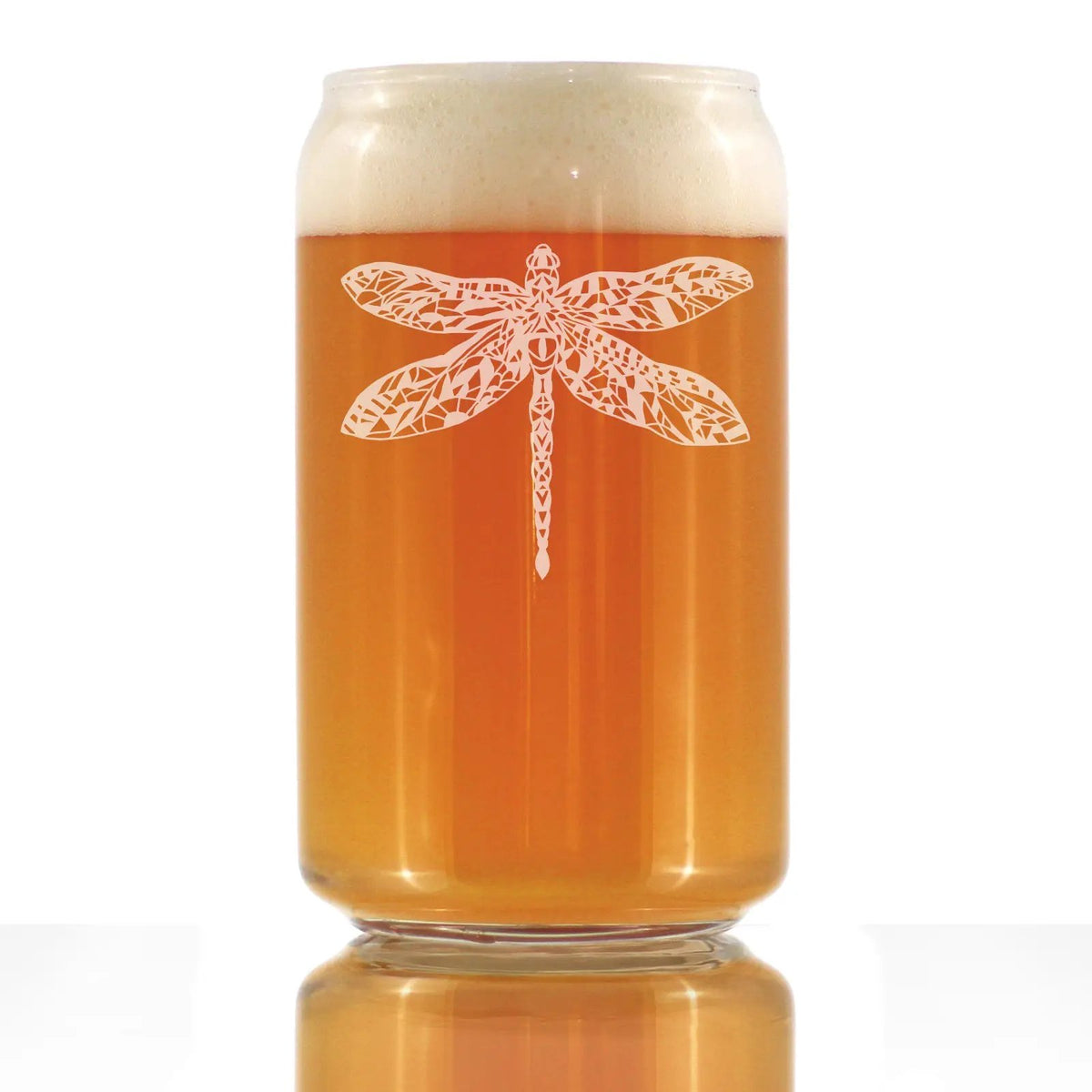 Beer Can Pint Glass | 16 Ounce | Dragonfly Etched Design