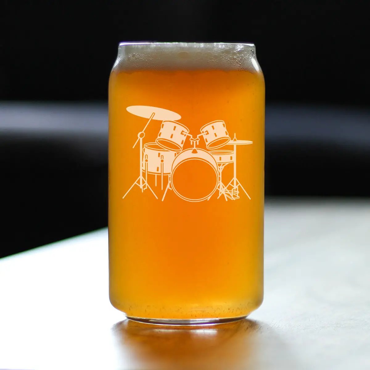 Beer Can Pint Glass | 16 Oz Capacity | Hand Etched Drum Art | Standard Size
