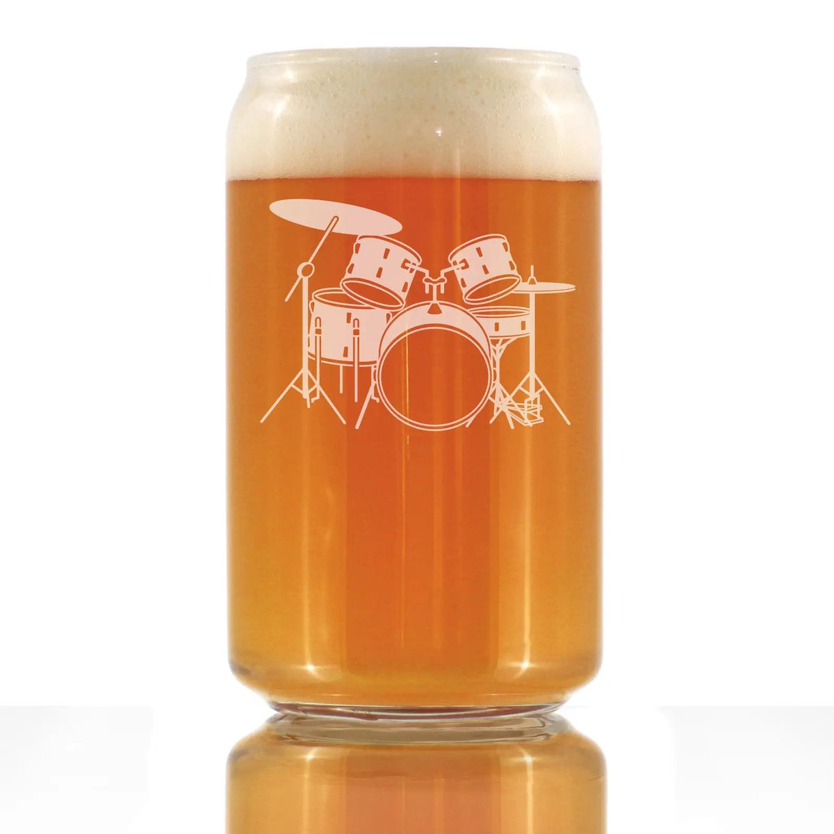 Beer Can Pint Glass | 16 Oz Capacity | Hand Etched Drum Art | Standard Size