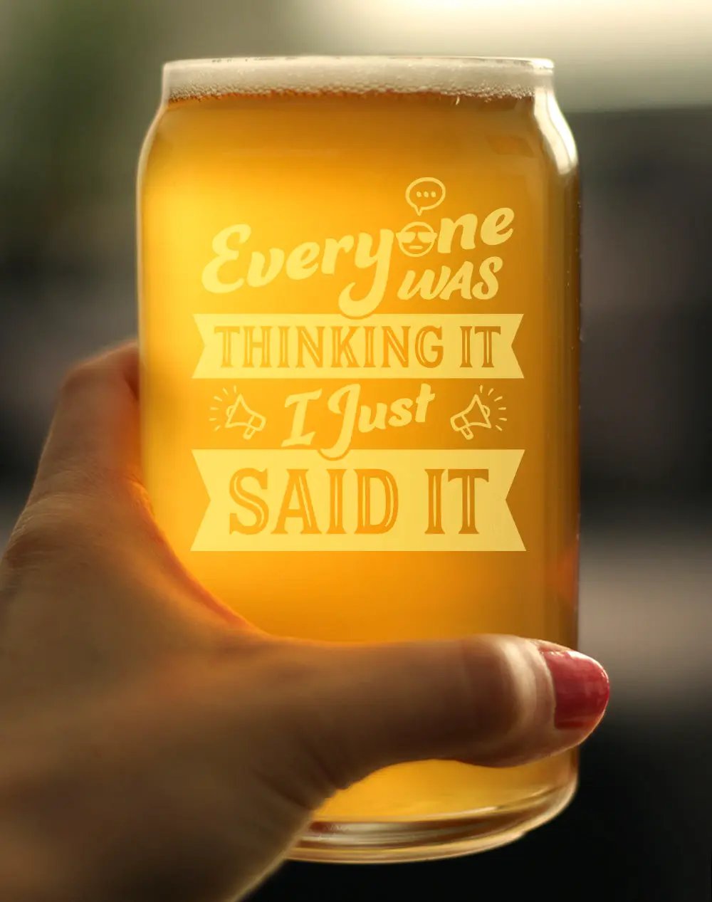 Beer Can Pint Glass | Hand Etched Text | 16 Ounces