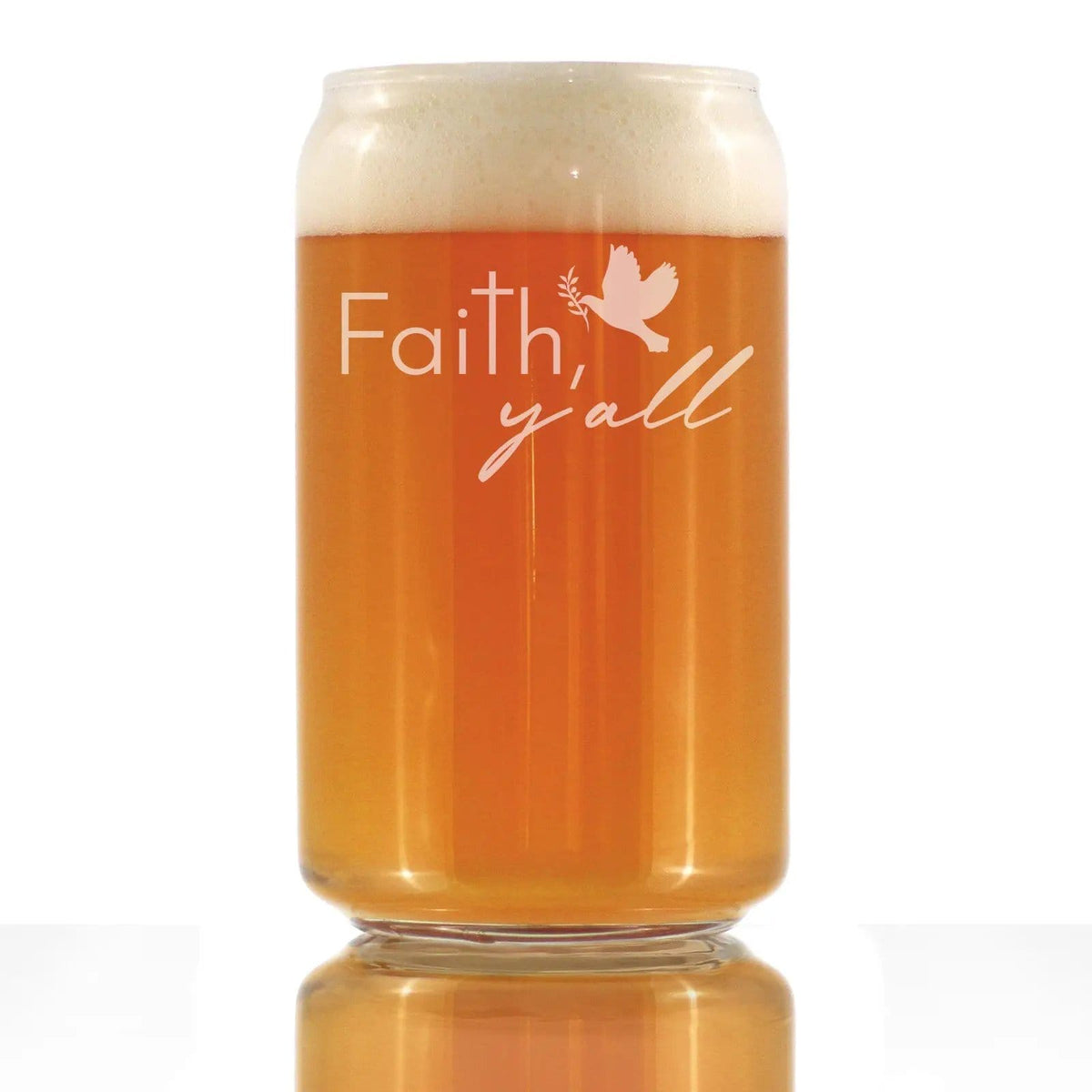 Etched Beer Can Pint Glass | 16 oz | Dishwasher Safe | Faith Y'all Engraved