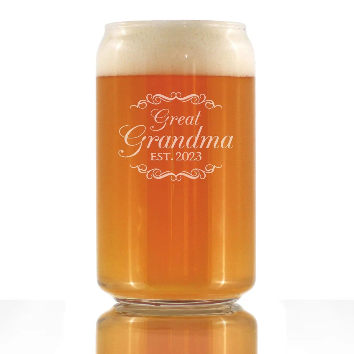 Etched Beer Can Pint Glass | 16 oz | Dishwasher Safe | Great Grandma Est 2023 - New Great Grandmother