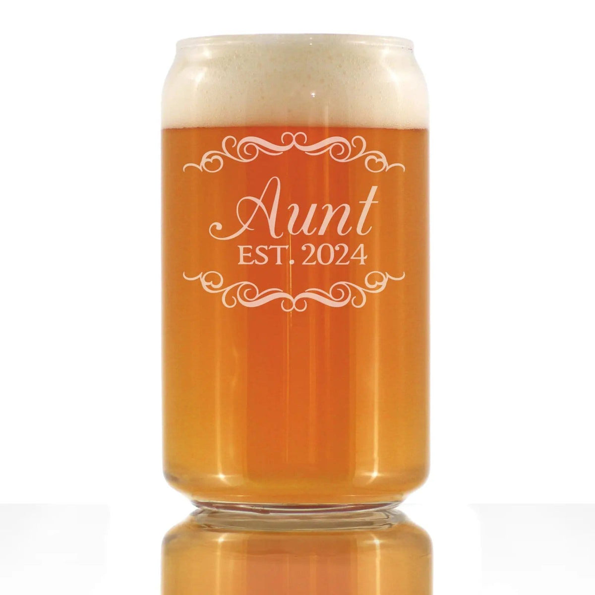 Etched Beer Can Pint Glass | 16 oz | Dishwasher Safe | Aunt Est 2024 - New Aunties