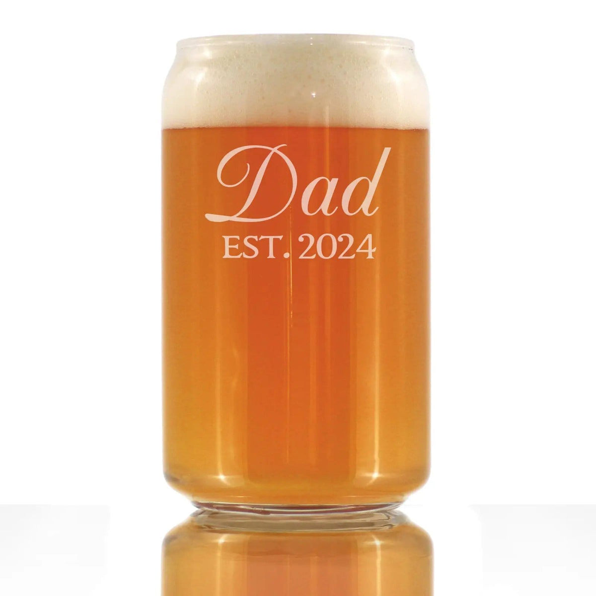 Etched Beer Can Pint Glass | 16 oz | Dishwasher Safe | Dad Est 2024 - New Father (Style 2)