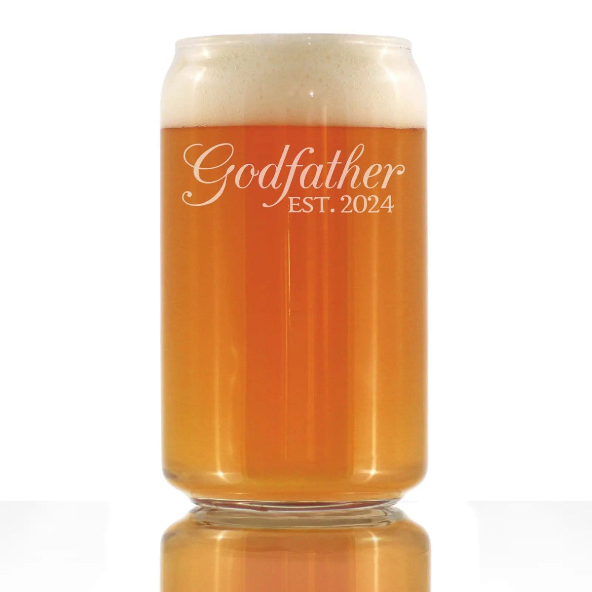 Etched Beer Can Pint Glass | 16 oz | Dishwasher Safe | Godfather Est 2024 - New Godfather