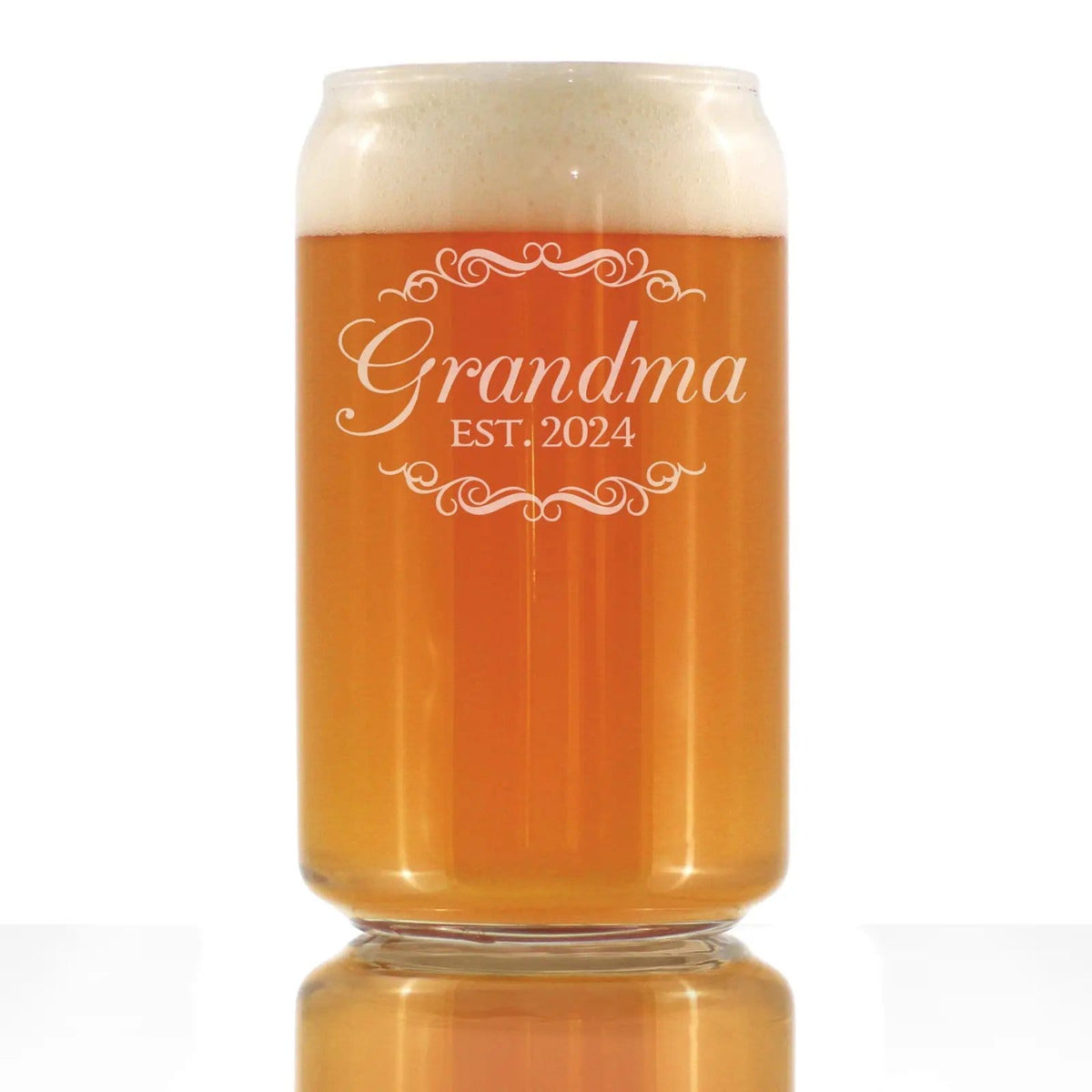 Etched Beer Can Pint Glass | 16 oz | Dishwasher Safe | Grandma Est 2024 - New Grandmother (Style 2)