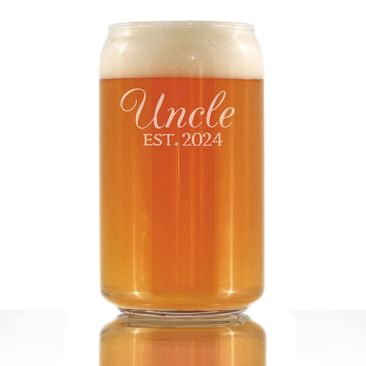 Etched Beer Can Pint Glass | 16 oz | Dishwasher Safe | Uncle Est 2024 (Style 2)