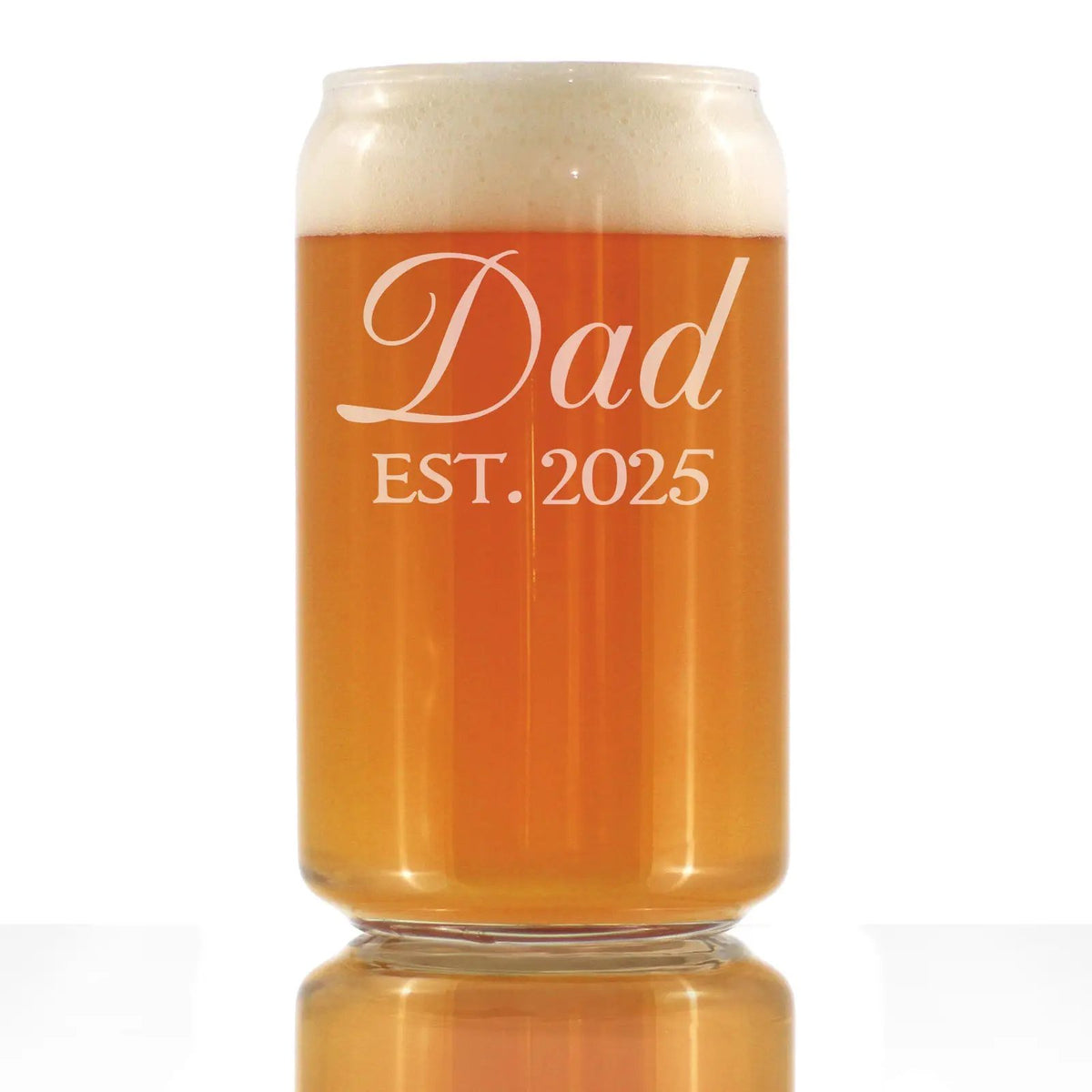 Beer Can Pint Glass | 16 Oz Capacity | Hand Etched Finish | Dad Est 2025