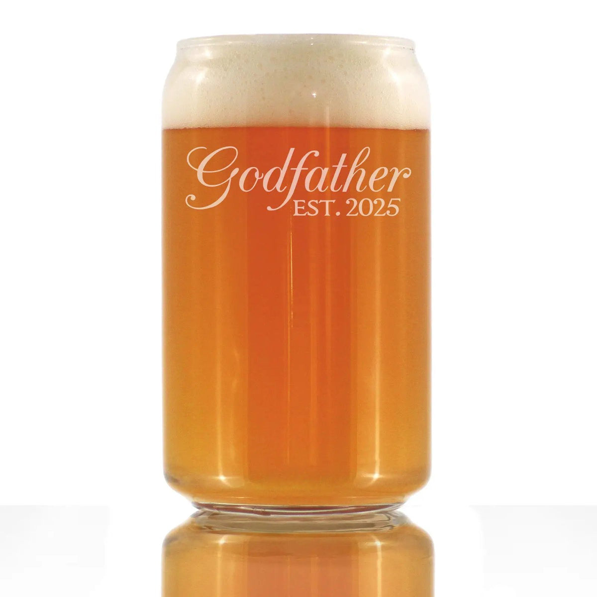 Beer Can Pint Glass | 16 Oz Hand Etched | Godfather Est 2025