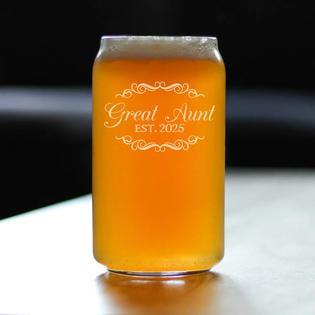 Beer Can Pint Glass | Great Aunt Est 2025 | Hand Etched | 16 Oz