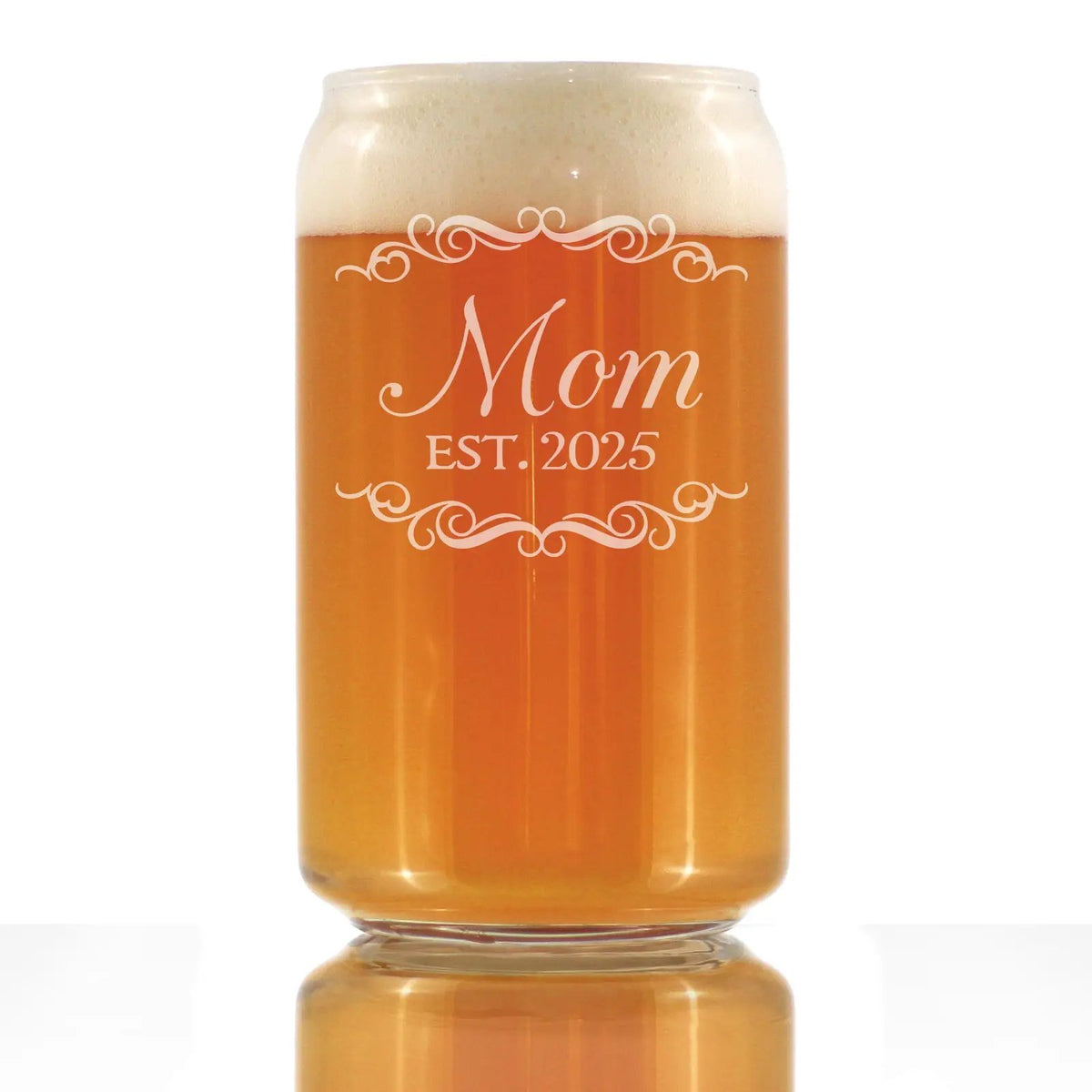 Beer Can Pint Glass | 16 Oz Capacity | Etched Mom Design | Clear
