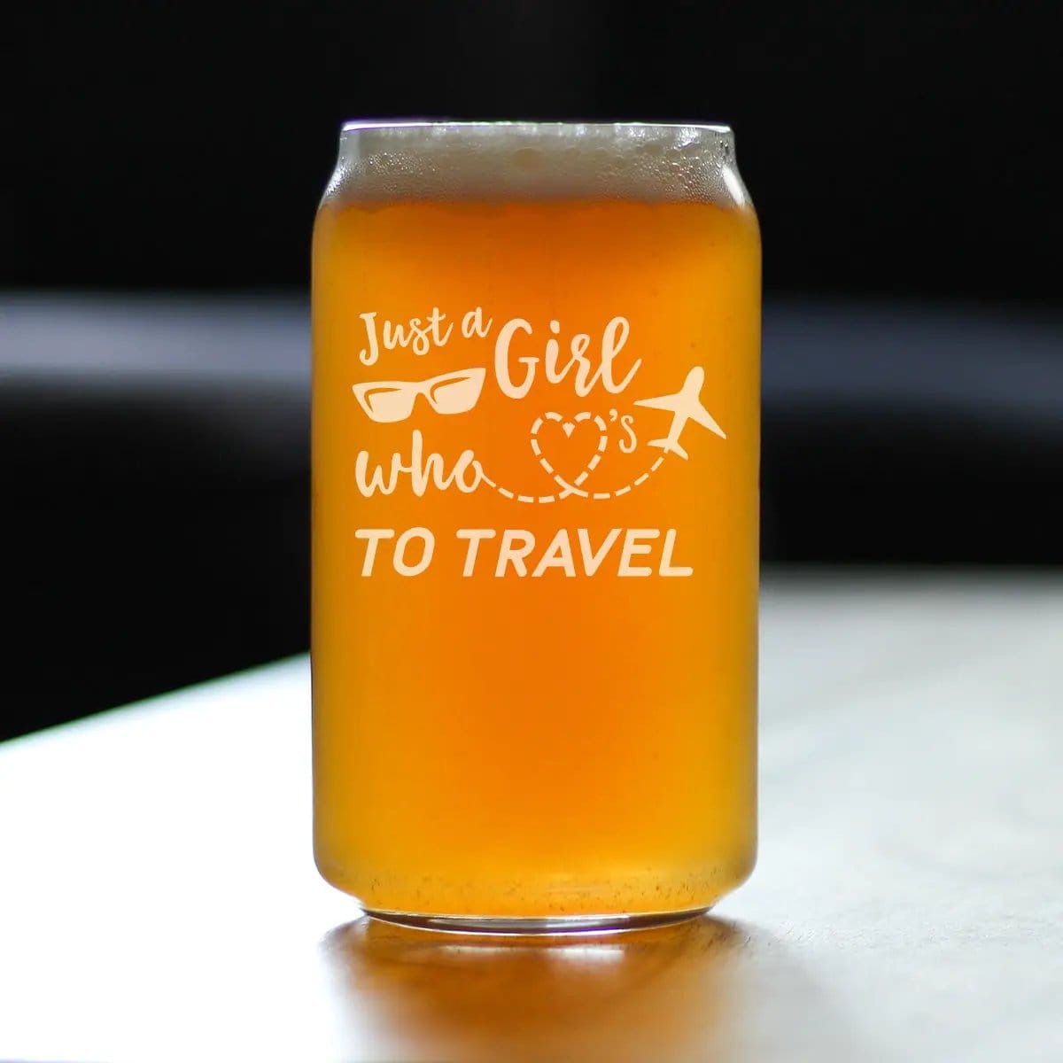 Beer Can Pint Glass | Etched Travel Design | 16 Oz Capacity