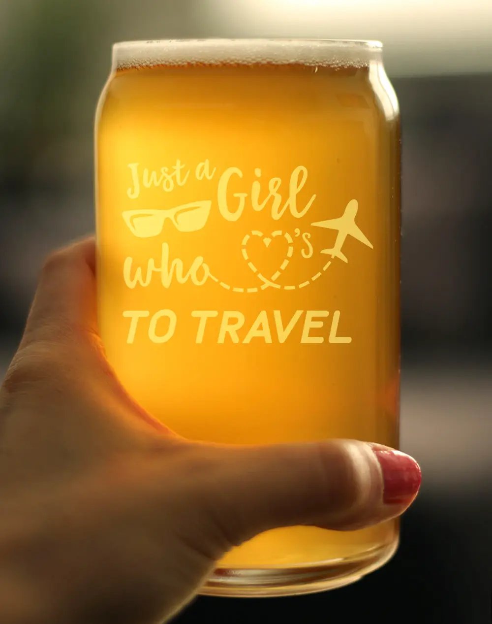 Beer Can Pint Glass | Etched Travel Design | 16 Oz Capacity