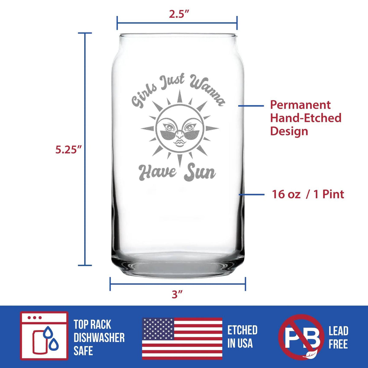 Beer Can Pint Glass | 16 Oz Capacity | Hand Etched