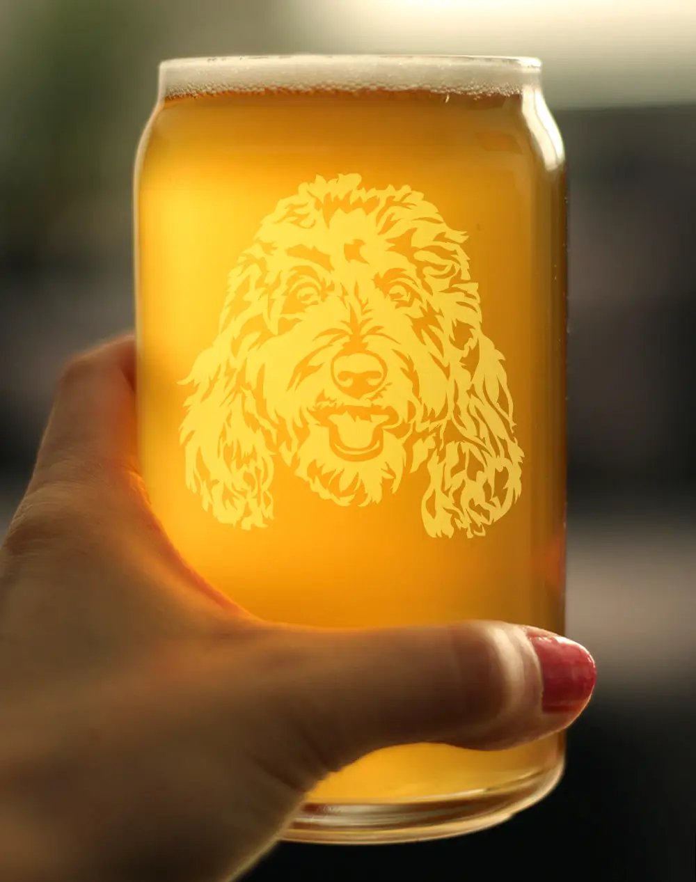 Beer Can Pint Glass | 16 Oz | Hand Etched Goldendoodle