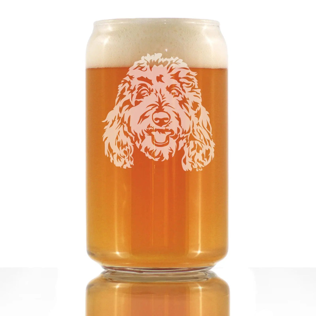 Beer Can Pint Glass | 16 Oz | Hand Etched Goldendoodle