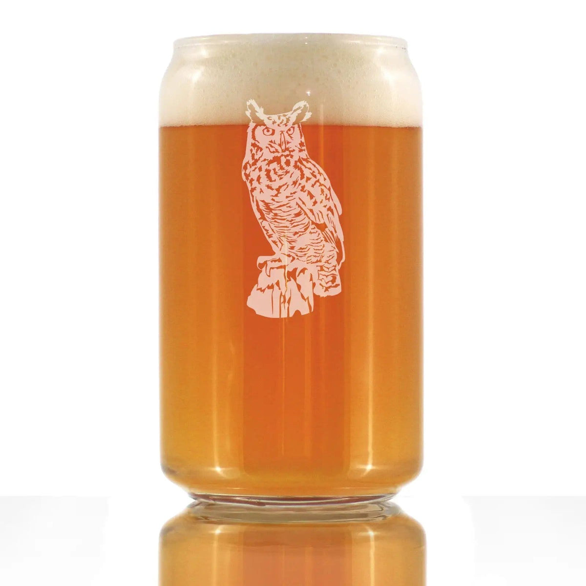 Etched Beer Can Pint Glass | 16 oz | Dishwasher Safe | Great Horned Owl Engraved