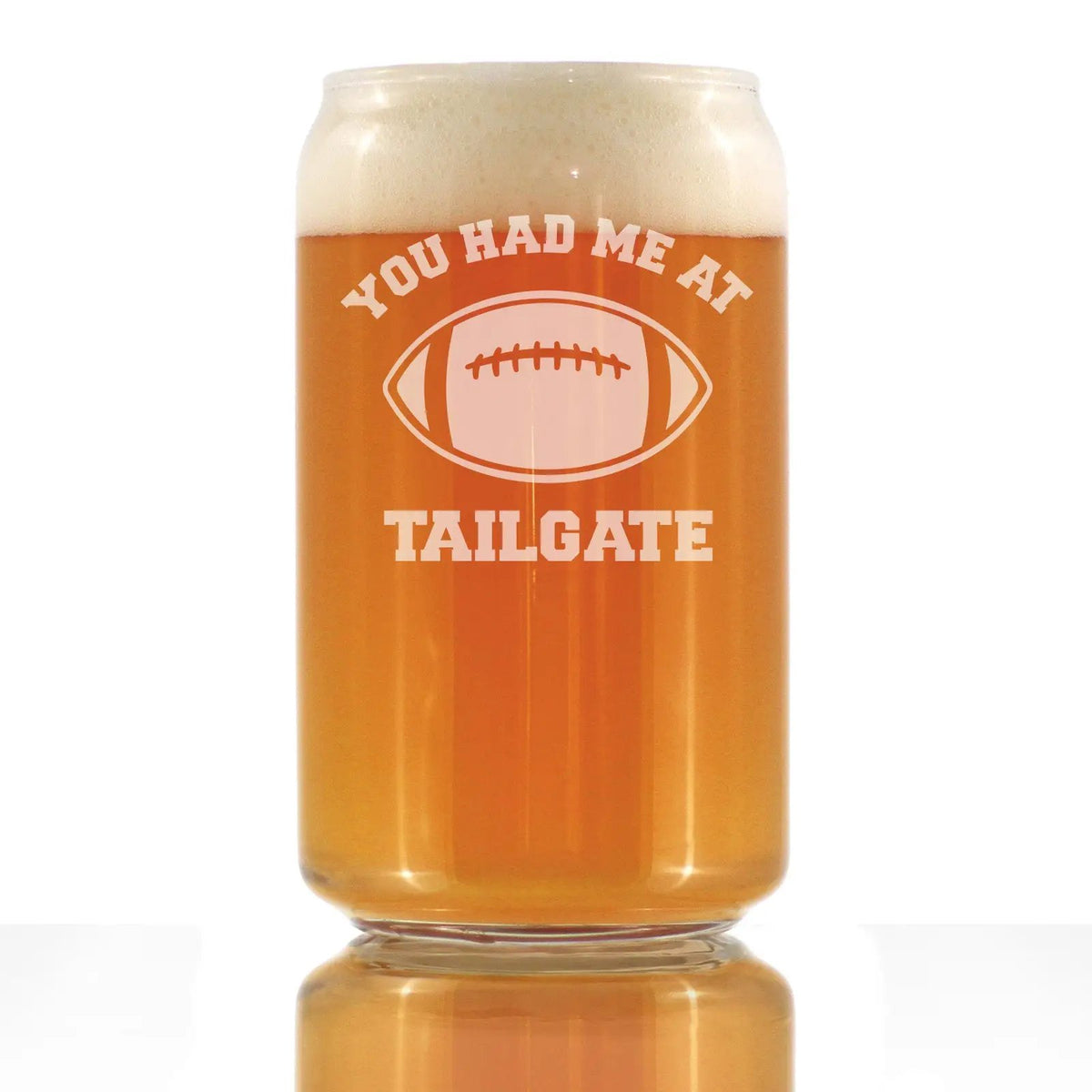 Beer Can Pint Glass | Hand Etched | Football Theme | 16 Oz
