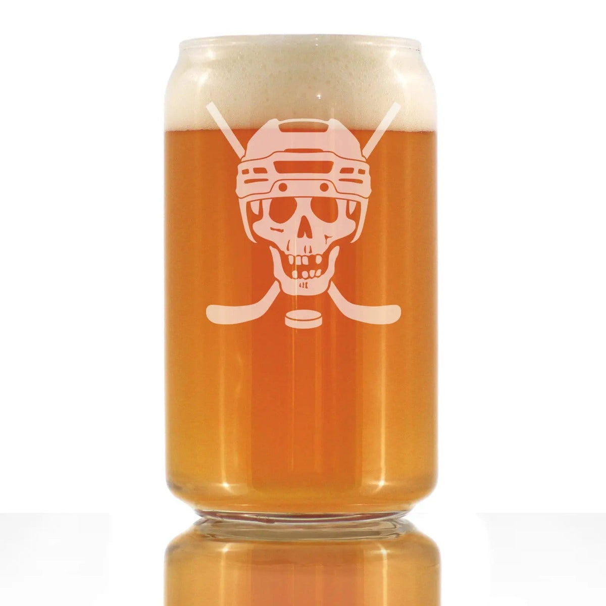 Etched Beer Can Pint Glass | 16 oz | Dishwasher Safe | Hockey Skull Engraved