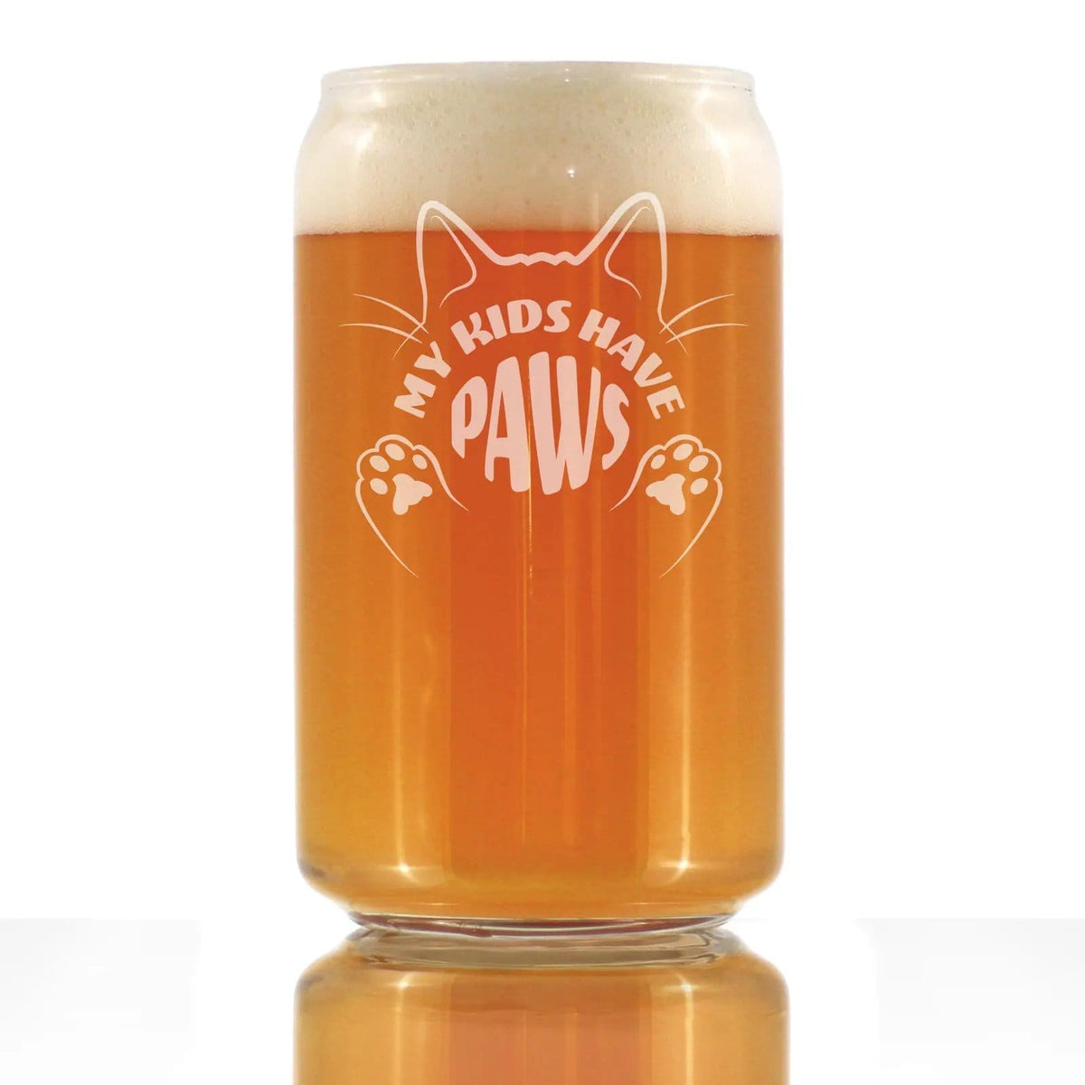 Etched Beer Can Pint Glass | 16 oz | Dishwasher Safe | Kids Have Paws Cat Engraved