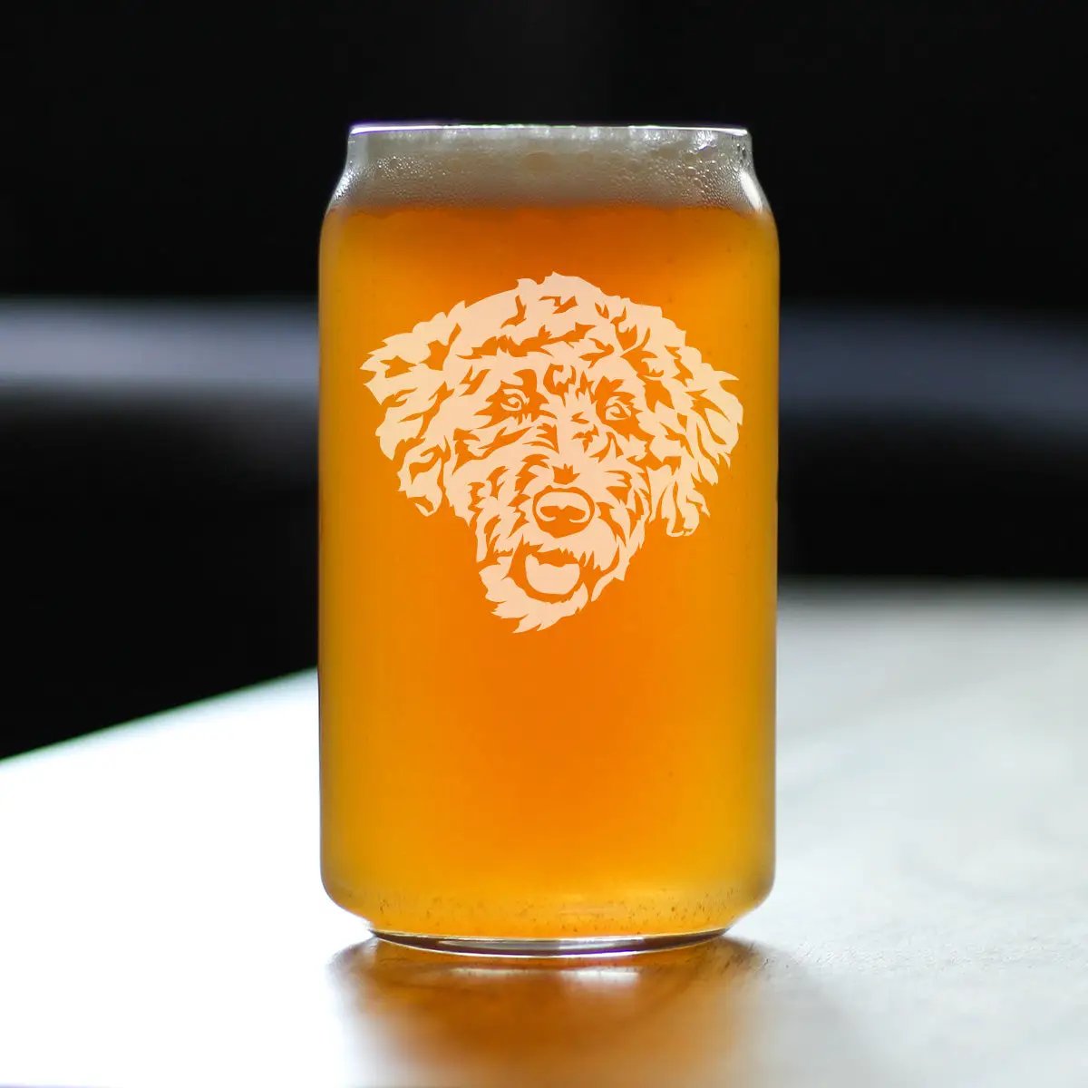 Beer Can Pint Glass | Etched Labradoodle Design | 16 Oz
