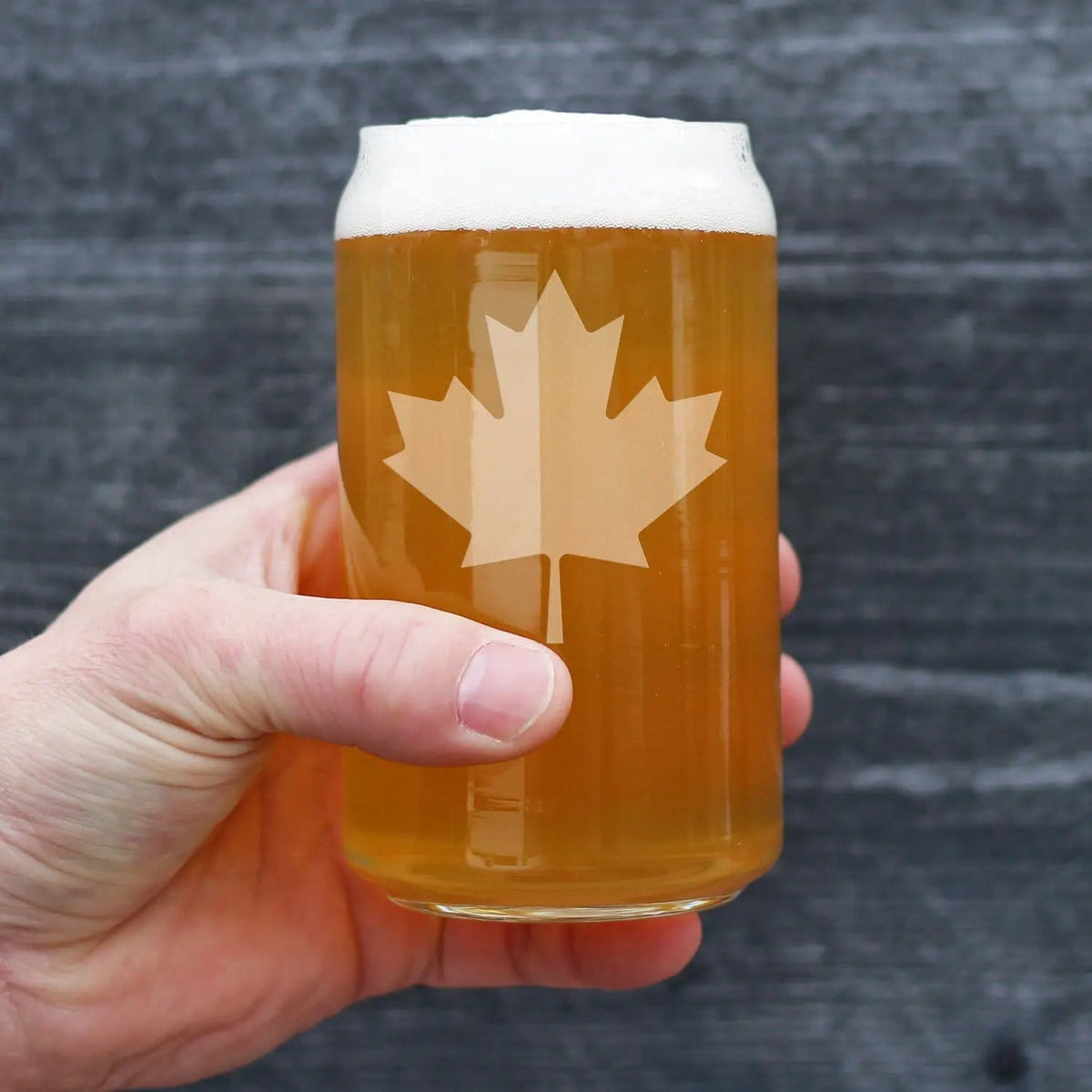 Etched Beer Can Pint Glass | 16 oz | Dishwasher Safe | Canada Maple Leaf