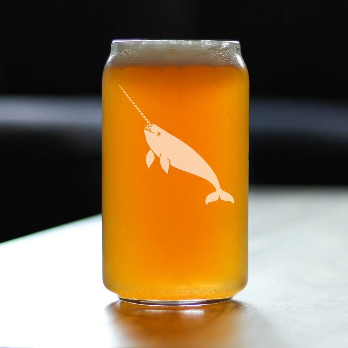Etched Beer Can Pint Glass | 16 oz | Dishwasher Safe | Narwhal Engraved
