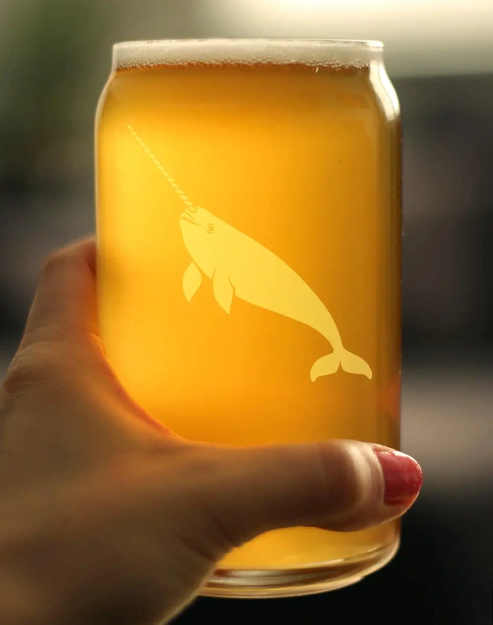 Etched Beer Can Pint Glass | 16 oz | Dishwasher Safe | Narwhal Engraved