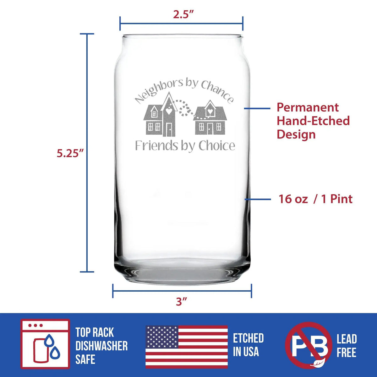 Beer Can Pint Glass | 16 Oz Capacity | Hand Etched | Glassware